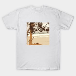 Tropical view, sea, tree, wind, beach, ocean, summer, landscape, digital, nature, water, travel, waves, art, minimal, surf, T-Shirt